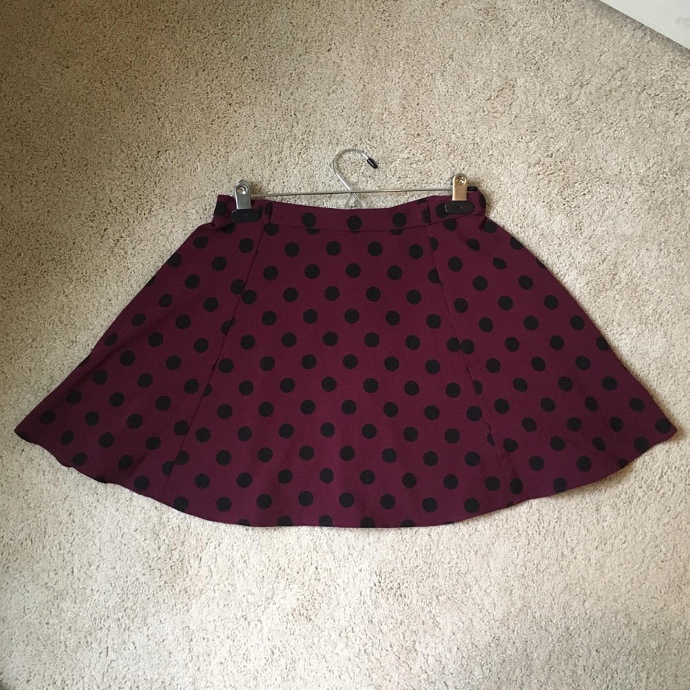 H&M Burgundy Mini Polka Dot Skater Skirt